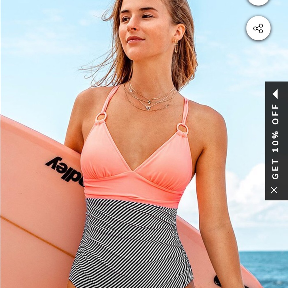 Cupshe sooo cute Peach and Striped Onepiece